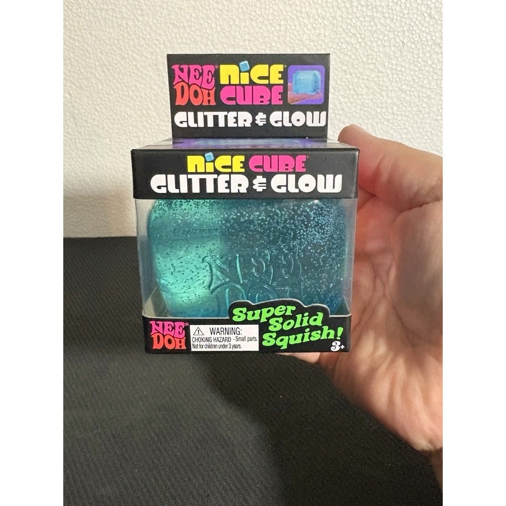 Schylling NeeDoh Nice Cube Glitter Glow Blue Sensory Fidget Stress Relief Toy 2"